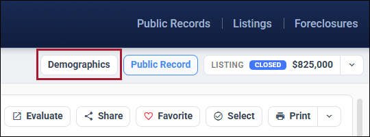 Screenshot example of the Demographics report button in CurbView