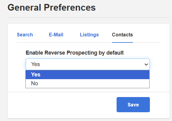 Screenshot example of the General Preferences page on the Contacts tab