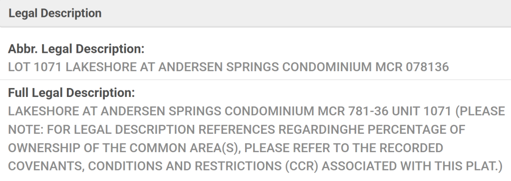 Legal Description from Curbview