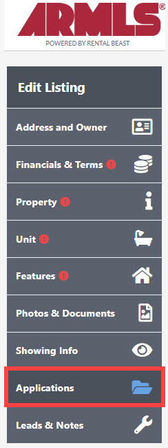 Rental Beast Applications Section screenshot