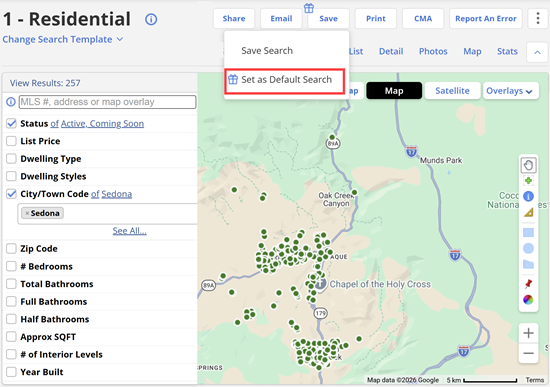 set default search ARMLS screenshot
