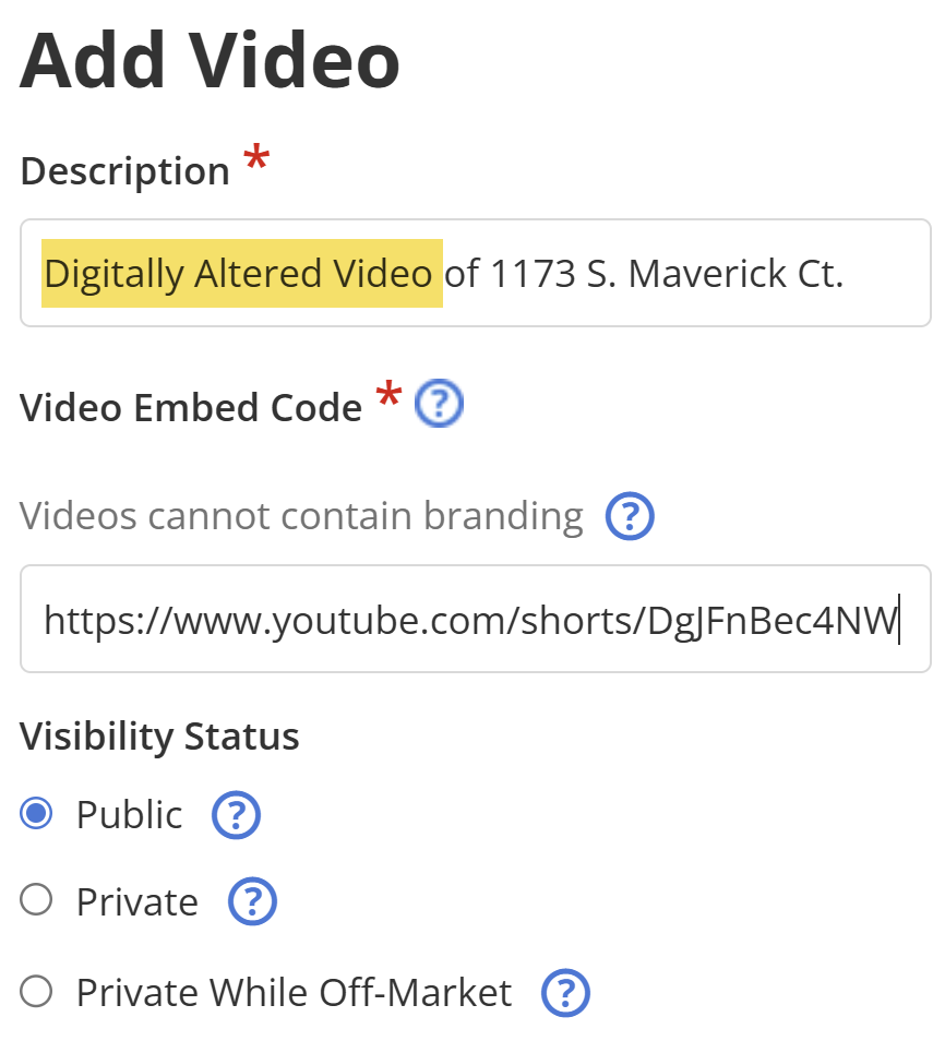 Video Tour Description Screenshot